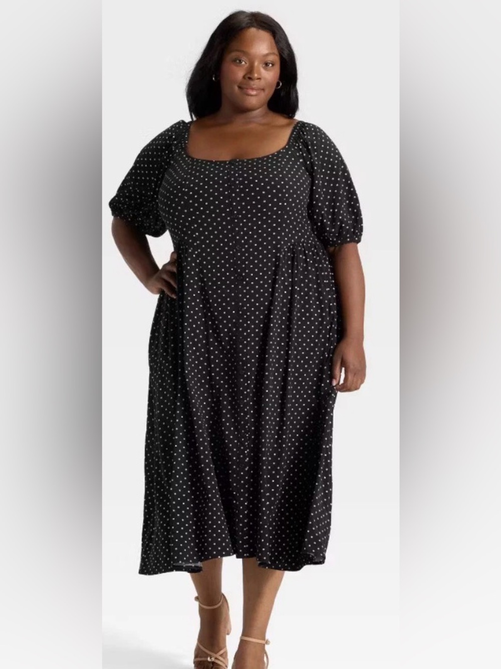 Ava and viv Black Polka Dot Midi Dress